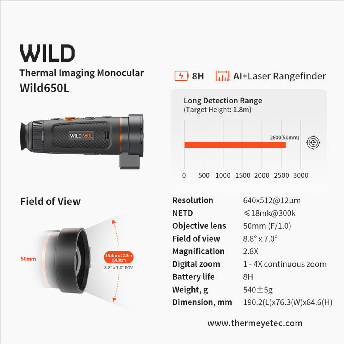 Caméra thermique Wild 650L avec télémètre laser 1 000 m - ThermTec