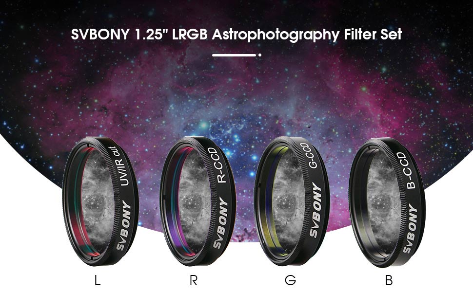 Kit de filtres LRGB 1,25 pouces pour photographie astronomique - Svbony