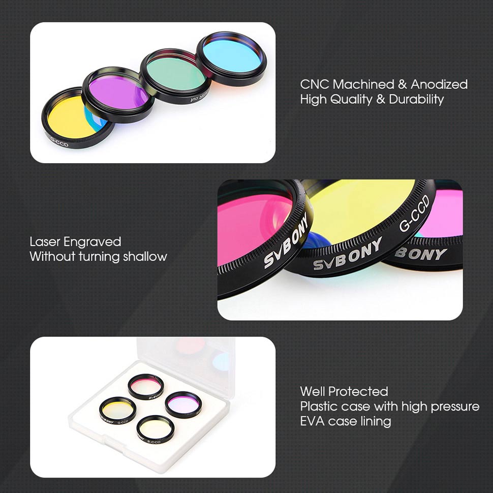 Kit de filtres LRGB 1,25 pouces pour photographie astronomique - Svbony