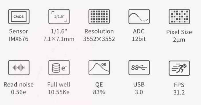 Caméra Astrophotographique ZWO ASI676MC - Pour l'astronomie