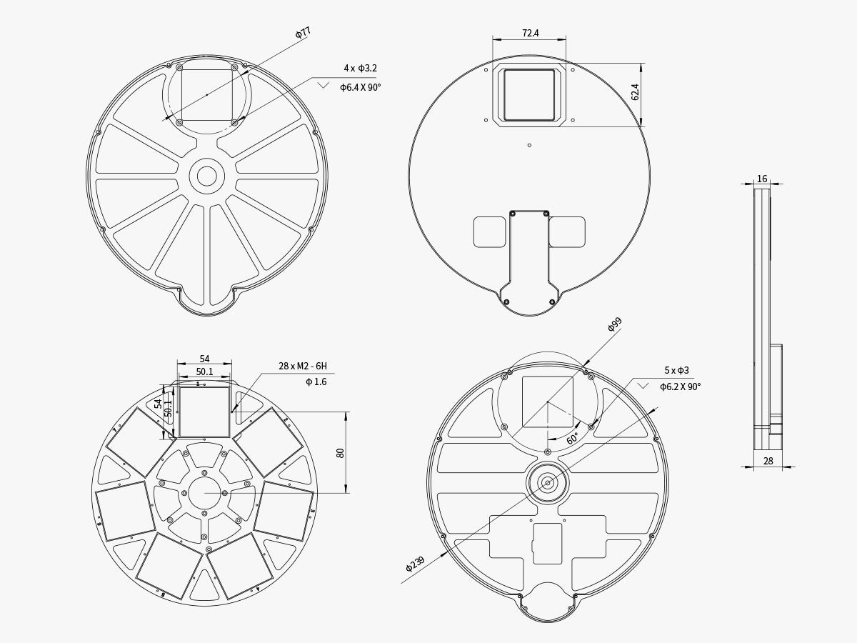 Roda de filtros EFW ZWO 7 posições 7x50mm quadrados - ZWO