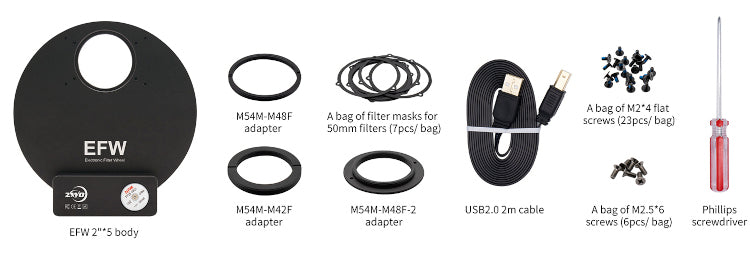 Roue à filtres motorisée ZWO EFW 5 positions 5x50.8mm - ZWO