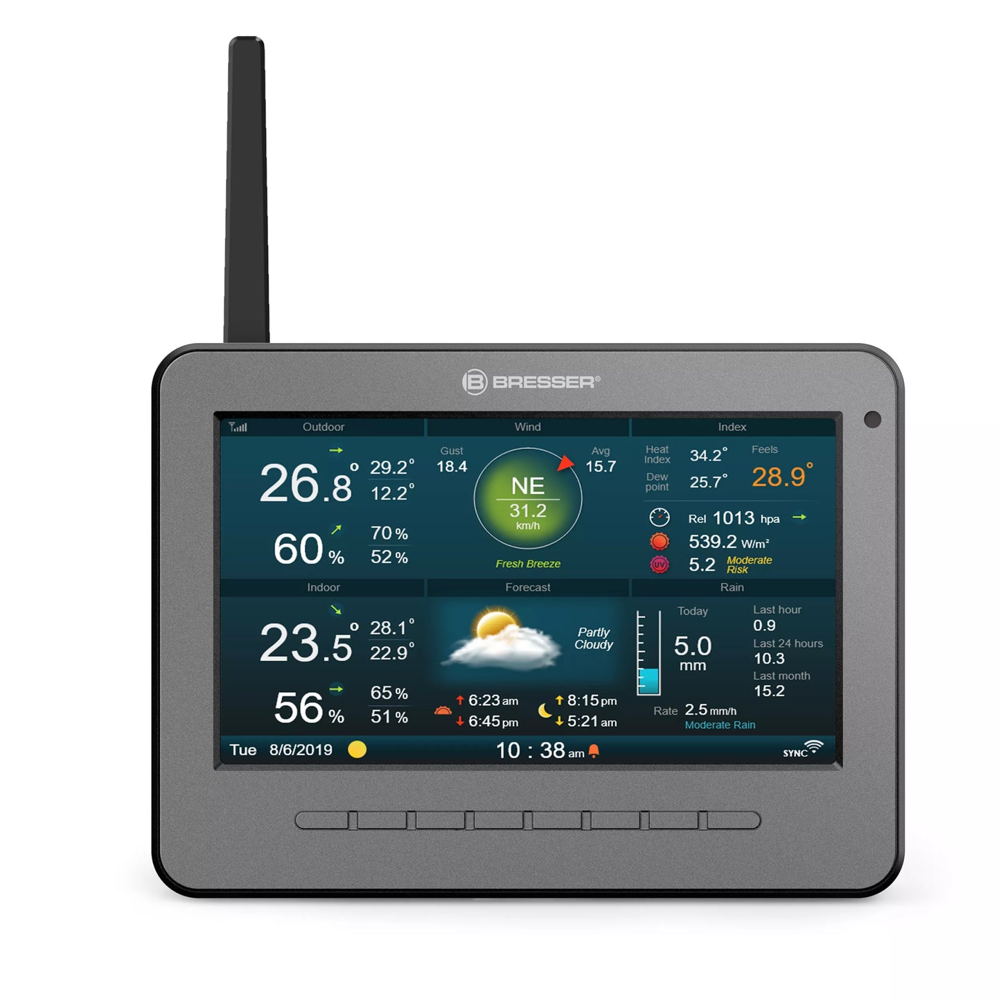 HD WIFI Color Weather Center w. Profi 7 in 1 Sensor