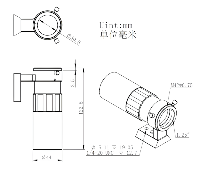 Mini chercheur guide ZWO 30mm f/4 pour l’astro-photographie - ZWO