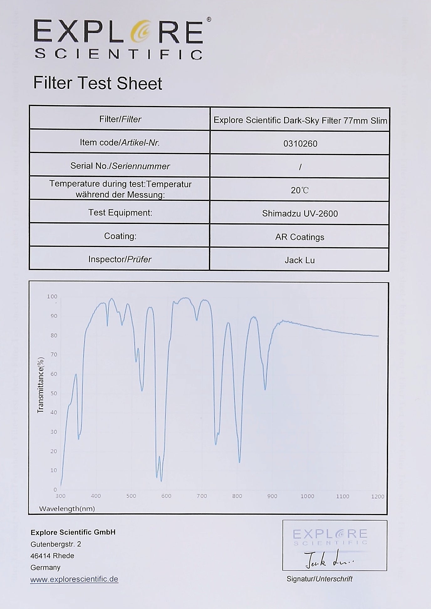 Filtre Dark-Sky 77 mm Slim pour Photographie - Explore Scientific