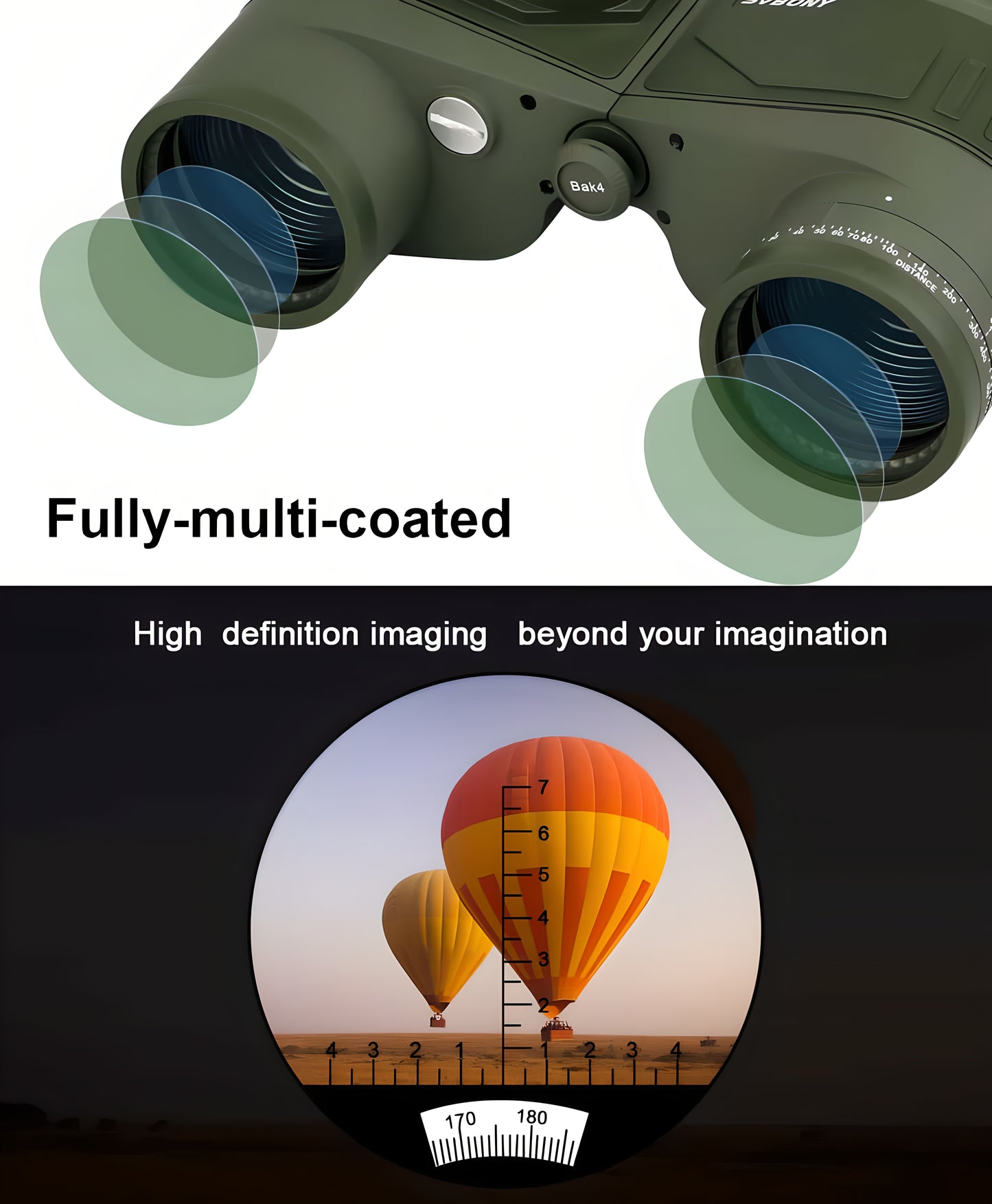 Military Binoculars 7x50 with Compass and Rangefinder - Svbony