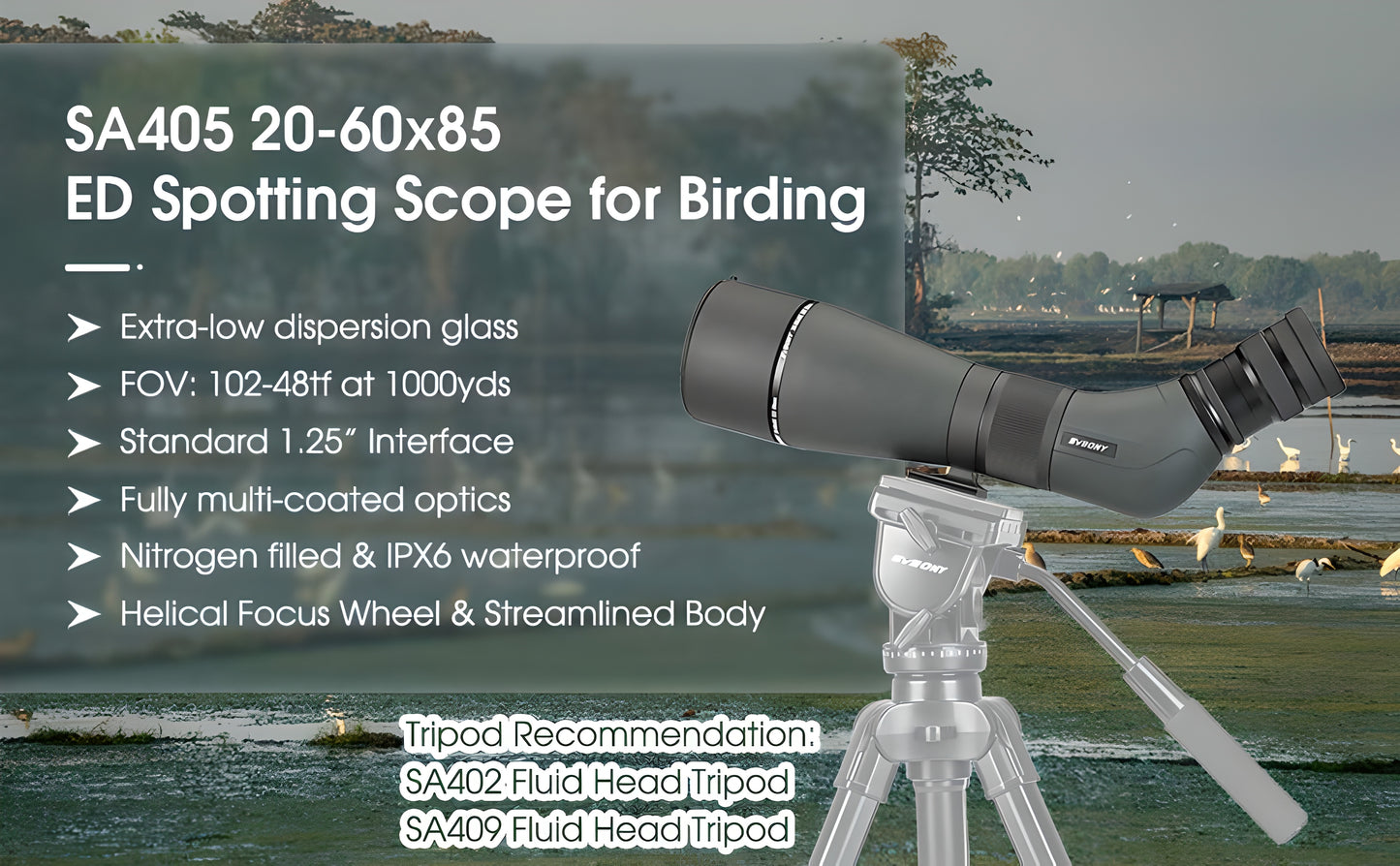 SVBONY SA405 Spotting Scope 20-60x85 ED for Wildlife Observation and Birdwatching - ED Glass