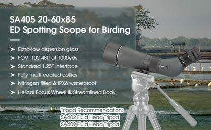 SVBONY SA405 Spotting Scope 20-60x85 ED for Wildlife Observation and Birdwatching - ED Glass