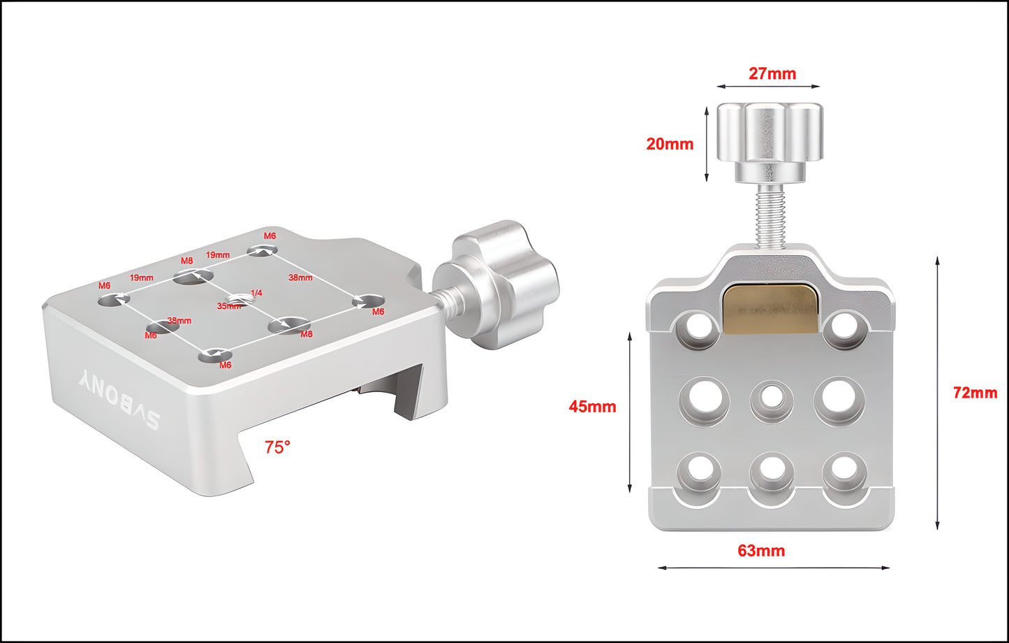 SVBONY Silver Dovetail Clamp i Aluminium med Mässingsskruv för Teleskop och Kamera - Kapacitet 10 kg
