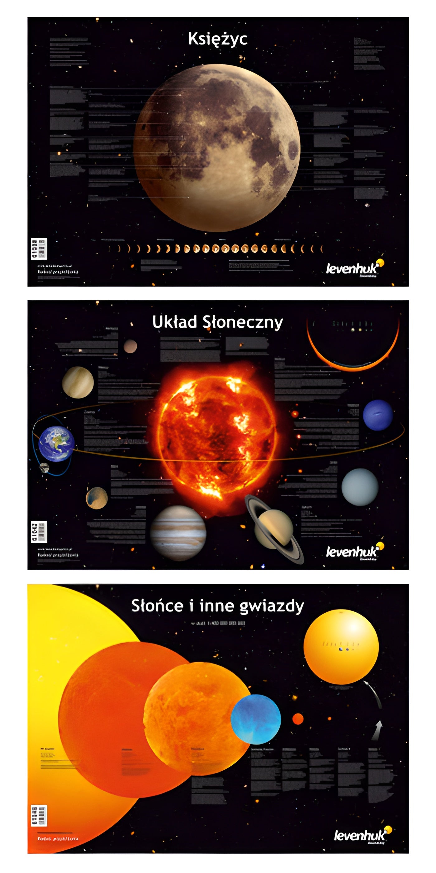 Lot de 3 Affiches Espace A1 : Lune, Système Solaire, Soleil et Étoiles - Levenhuk
