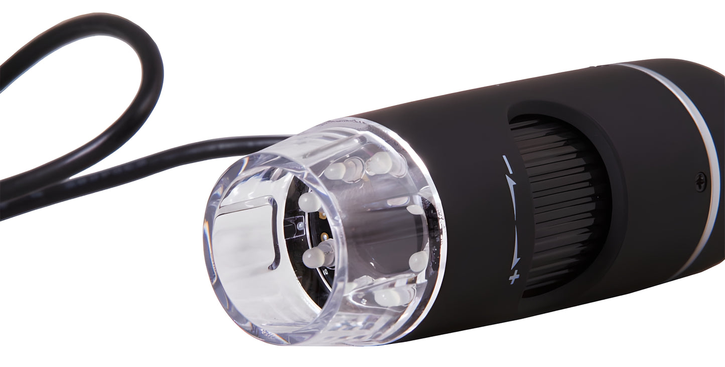 Microscope Numérique USB 5 Mpx 10–300x avec Trépied et Logiciel de Mesure - Levenhuk