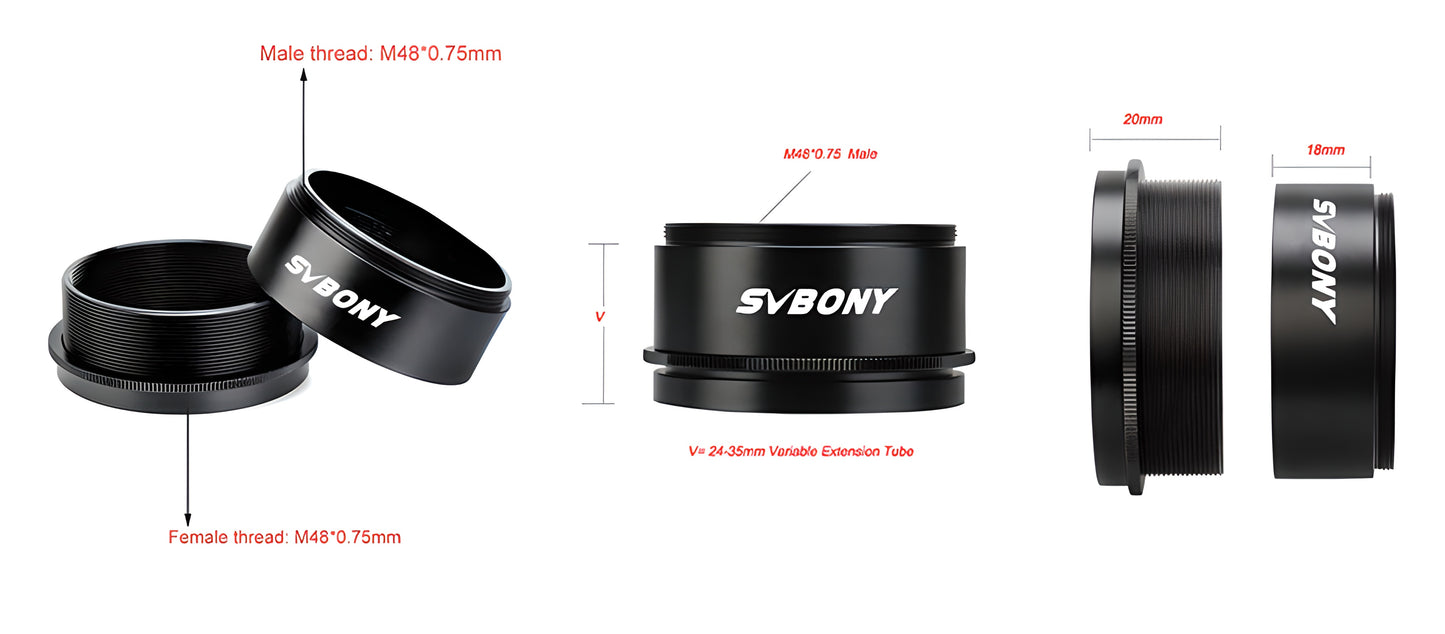 Variable Extension Tube M48 24-35 mm for Astrophotography - SVBONY