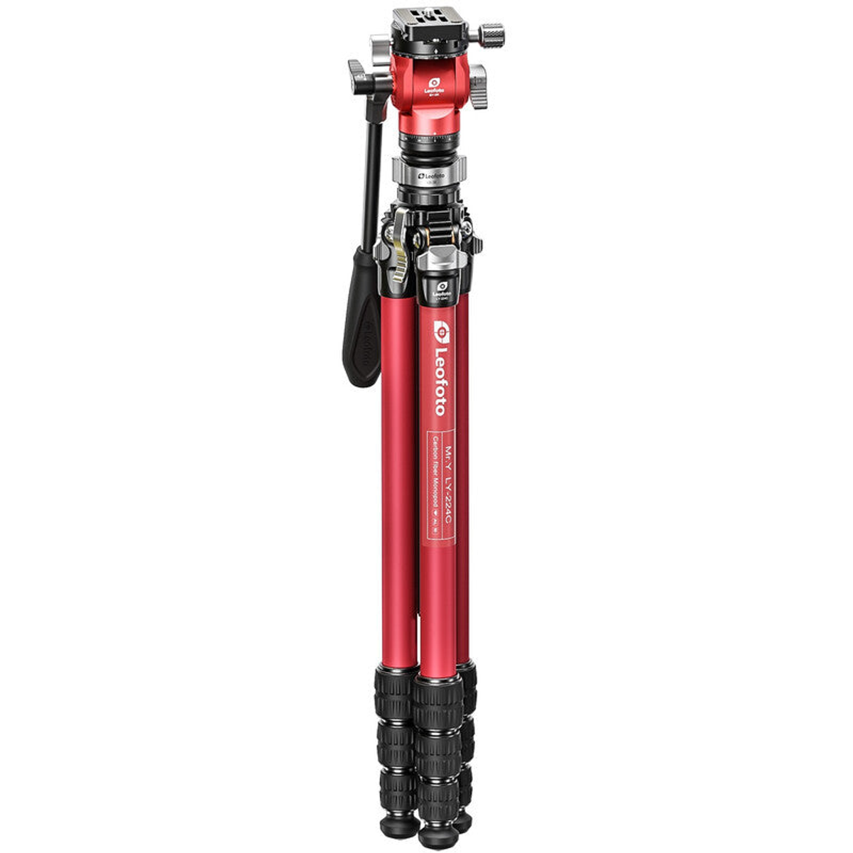 Trépied carbone photo et vidéo rouge avec tête fluide et base de nivellement - Leofoto
