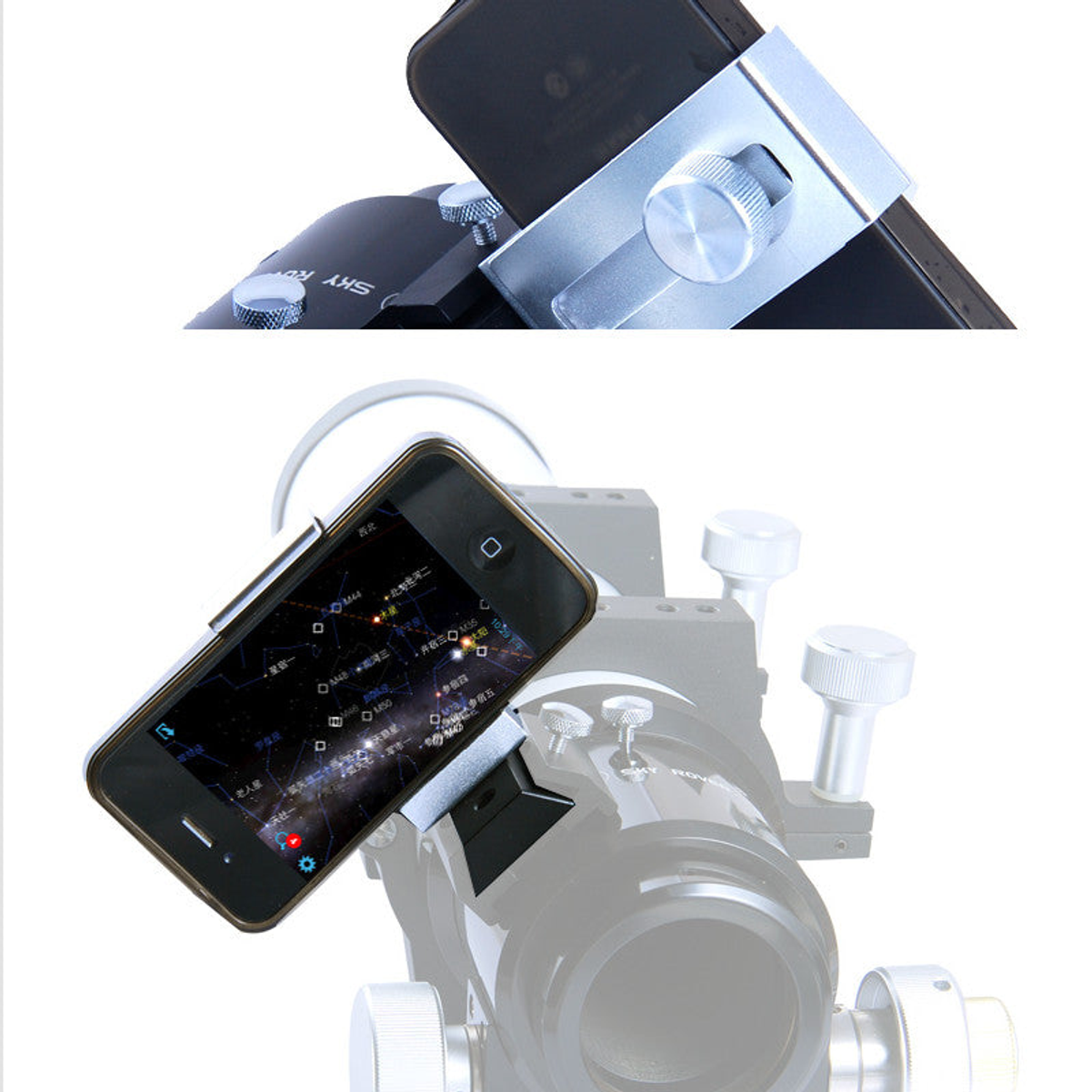 Support smartphone avec rail prismatique pour sabot de chercheur ASToptics