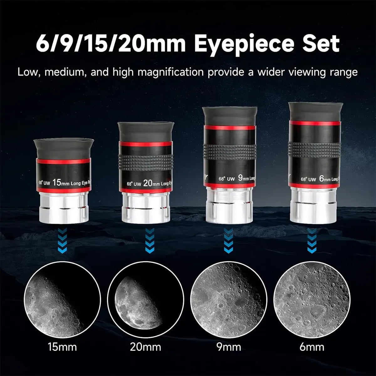 Ultraszéleslátószögű okulárok 68° - 6mm, 9mm, 15mm, 20mm - SVBONY
