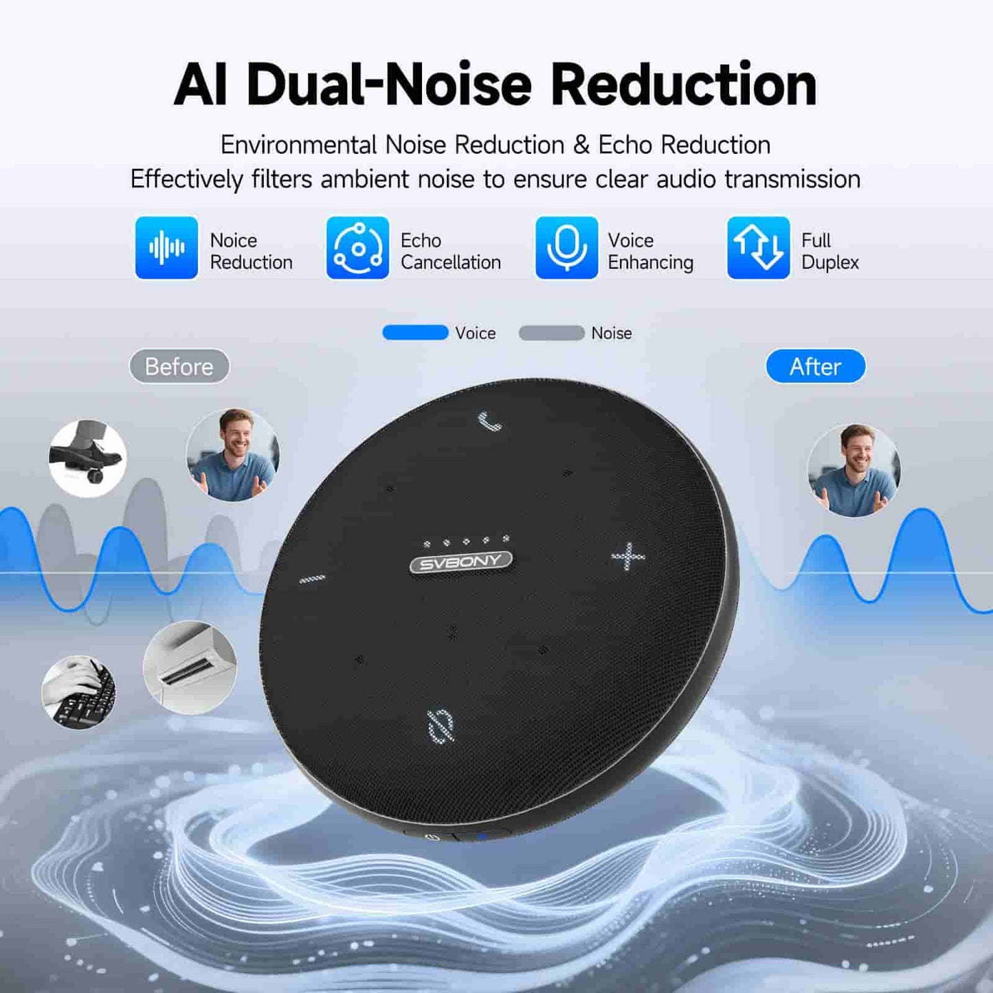 Microphone omnidirectionnel Bluetooth SVHub Omni2 pour réunions intelligentes
