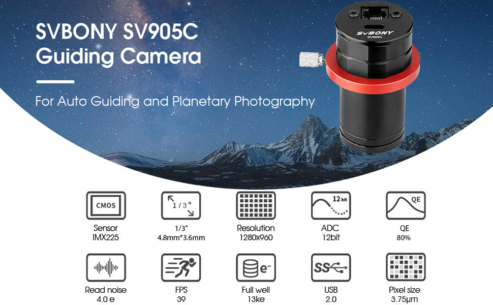 Caméra de Guidage SV905C com Captor CMOS 1,25" para Astrofotografia - SVBony