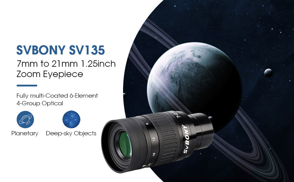 Oculaire Zoom SVBONY SV135 1,25" 7-21 mm avec Champ de Vision Variable