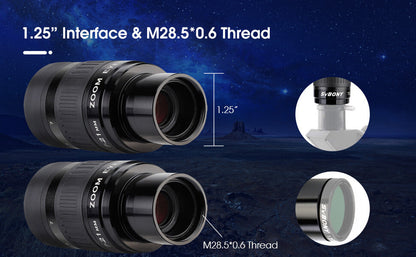 Oculaire Zoom SVBONY SV135 1,25" 7-21 mm avec Champ de Vision Variable