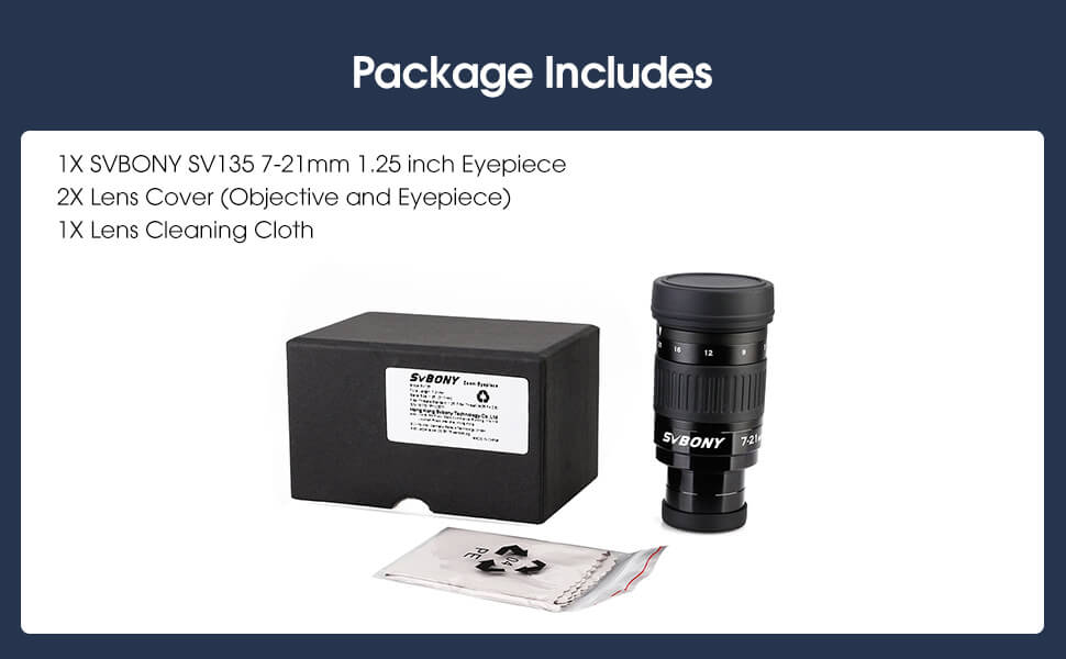 Oculaire Zoom SVBONY SV135 1,25" 7-21 mm avec Champ de Vision Variable