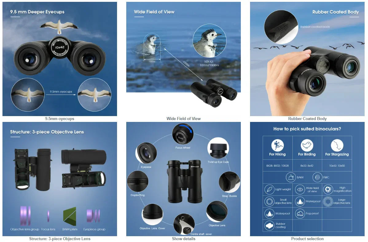 Binoculares SVBONY SV47 8x32 con Prisma BAK4 y Lentes FMC