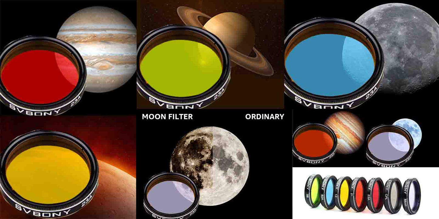 Juego de Filtros de 1.25 pulgadas - 7 Piezas para Observación de la Luna - SVBONY