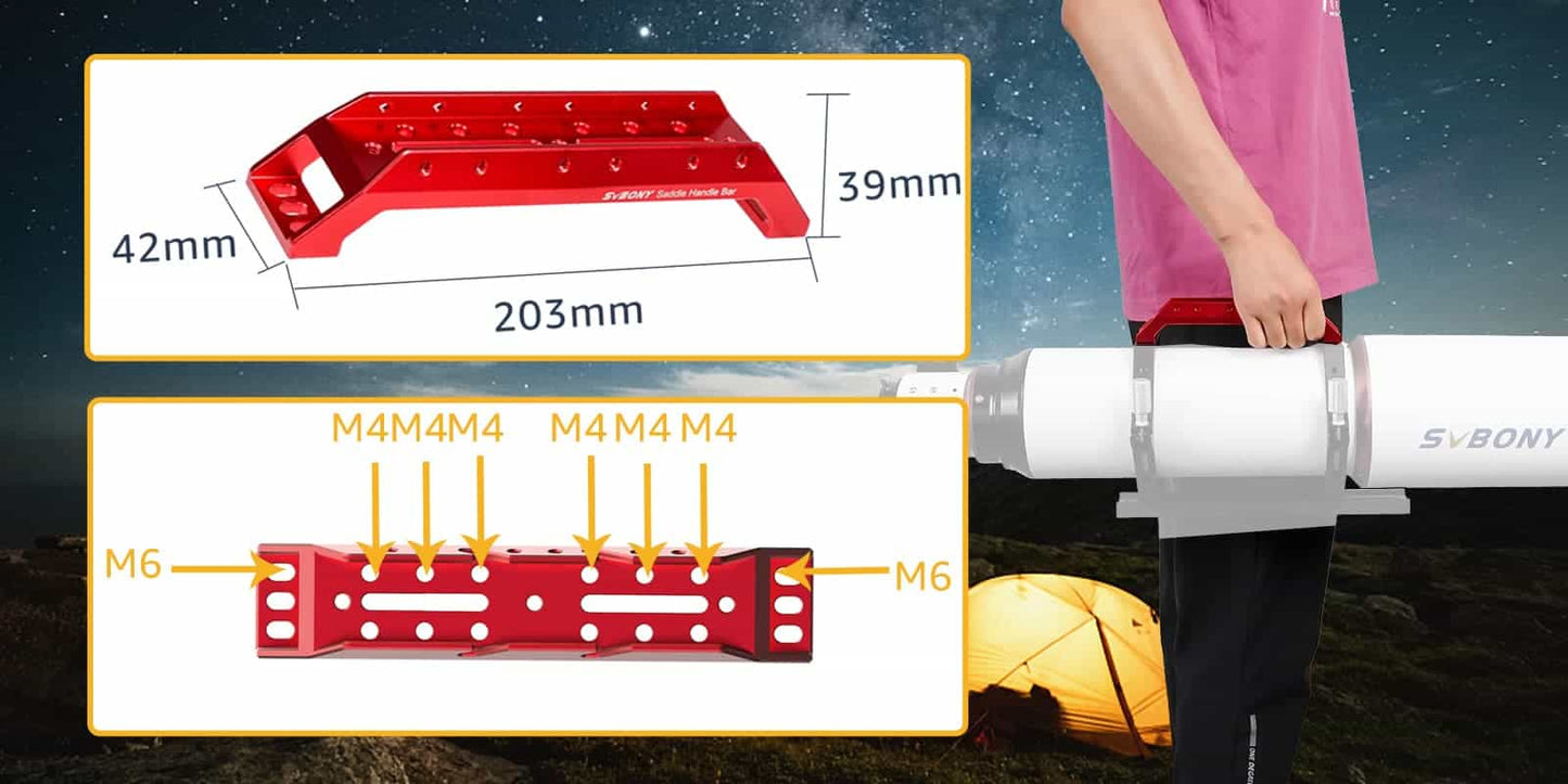 Poignée de Transport Télescope Aluminium Anodisé Rouge 203mm | SVBONY