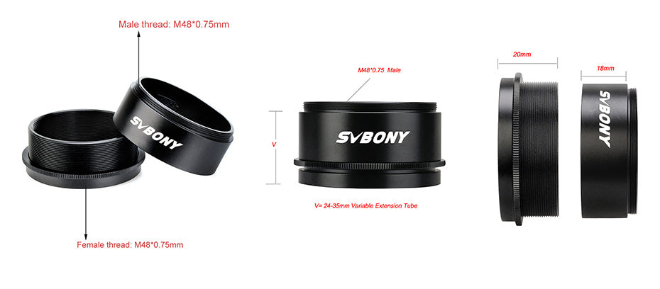 Tube de extensión variable SVBONY M48 para astrofotografía