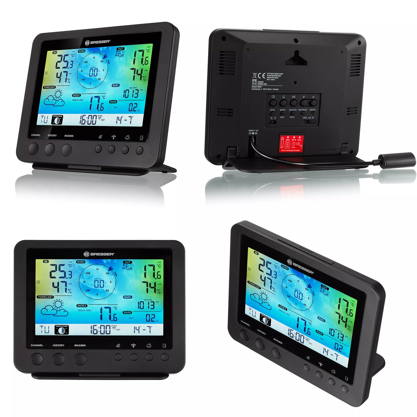 Centrale météo couleur WIFI avec capteur Profi 5 en 1 - noir