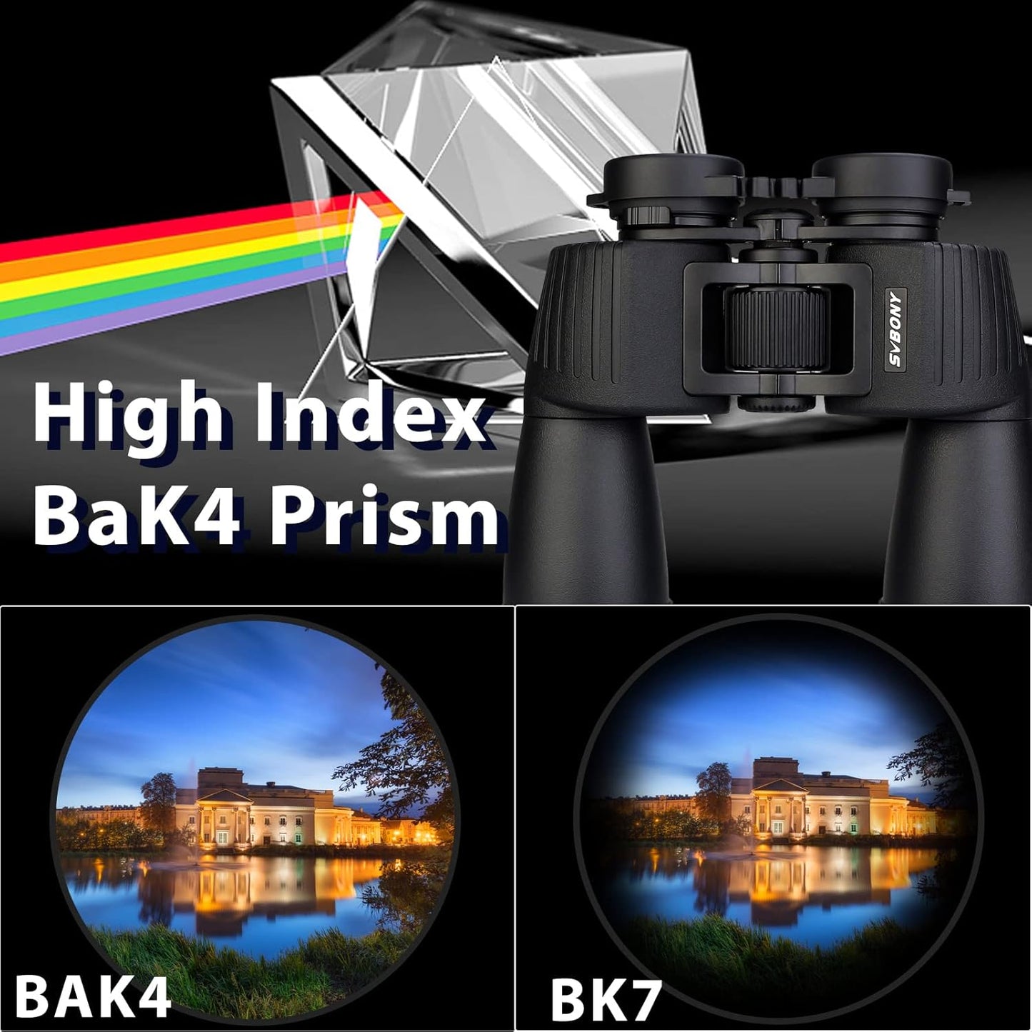 Біноклі SA204 10x50 з водонепроникністю IPX6 та призмою BaK-4