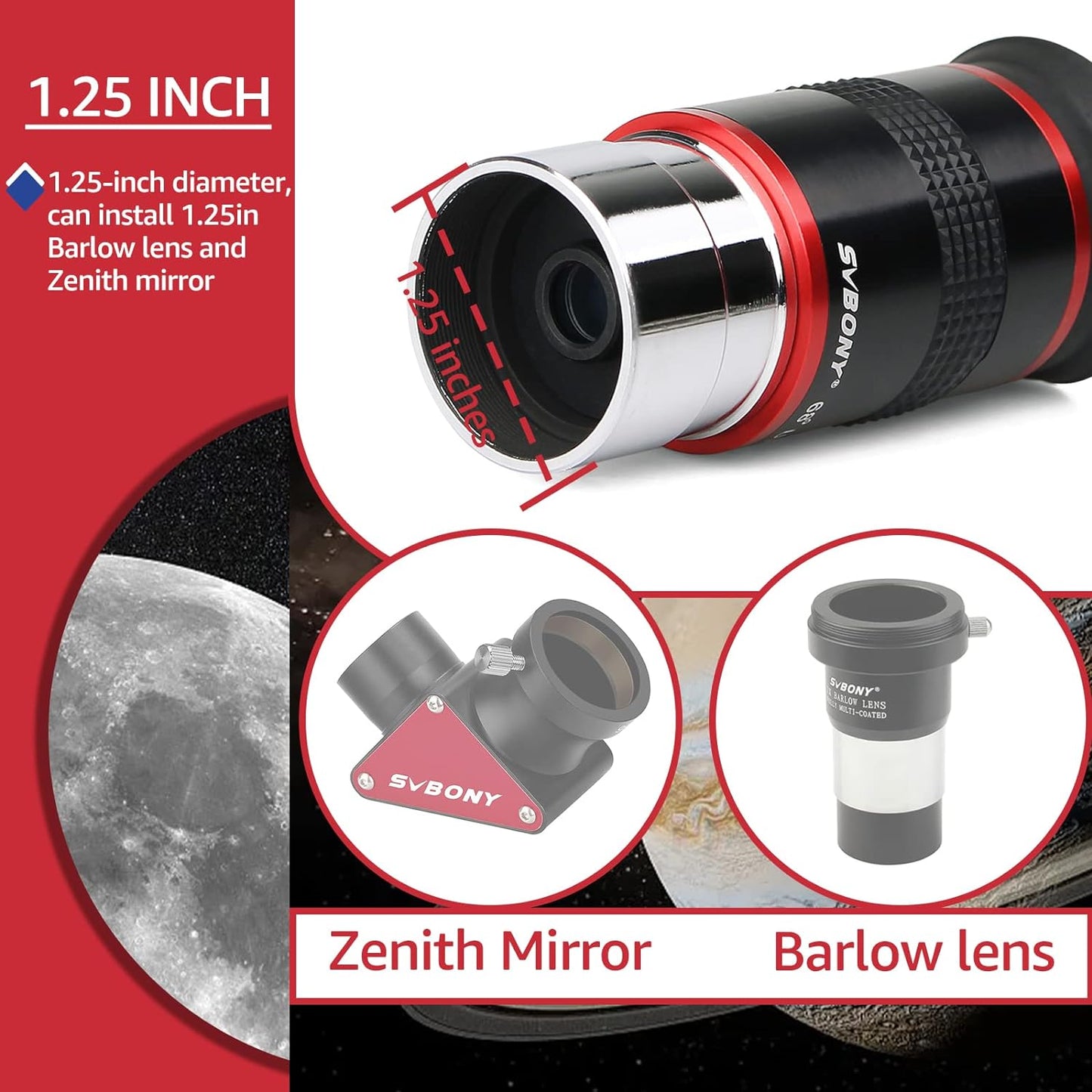 Oculaires Ultra Grand Angle 68° - 6mm, 9mm, 15mm, 20mm - SVBONY