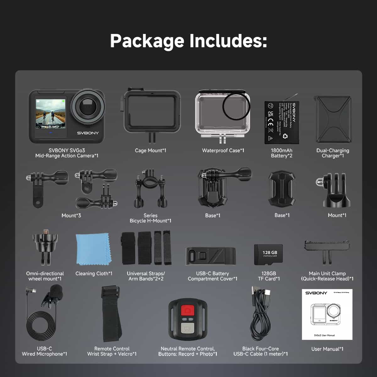 Caméra d'action 4K SVBONY SVGo3 étanche avec fixation magnétique