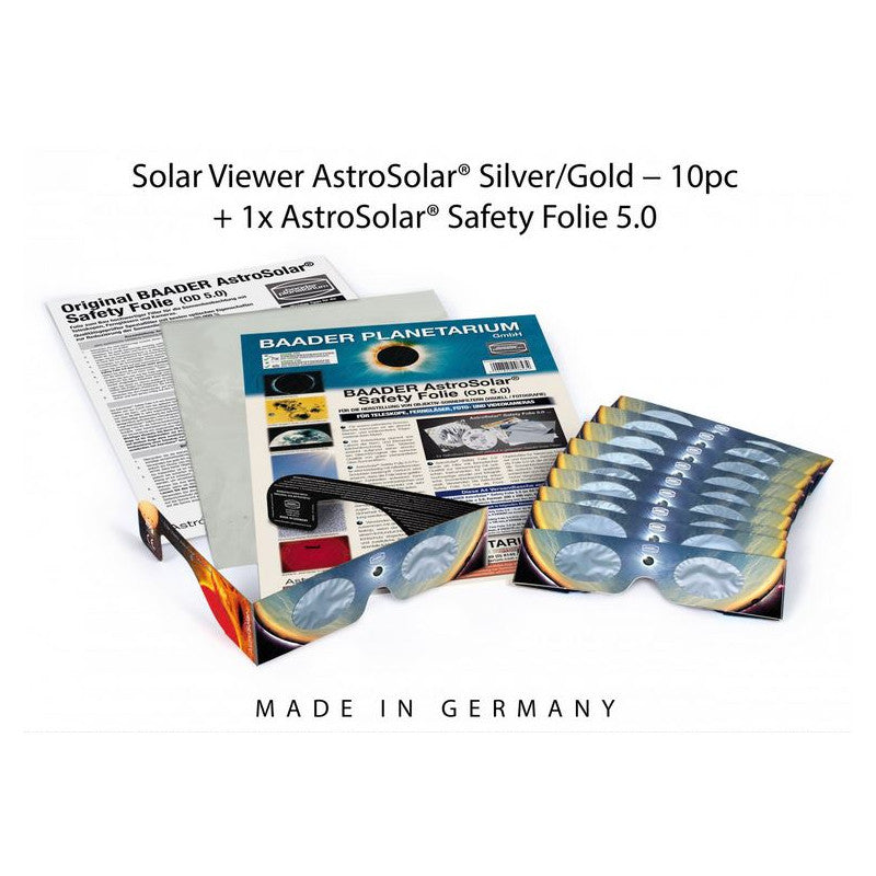 Set de Protection Solaire avec 10 Lunettes AstroSolar® Silver/Gold et 1 Feuille AstroSolar® - Baader