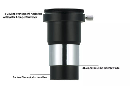 Lentille barlow 2x avec raccord T2 pour l'astronomie - Vixen