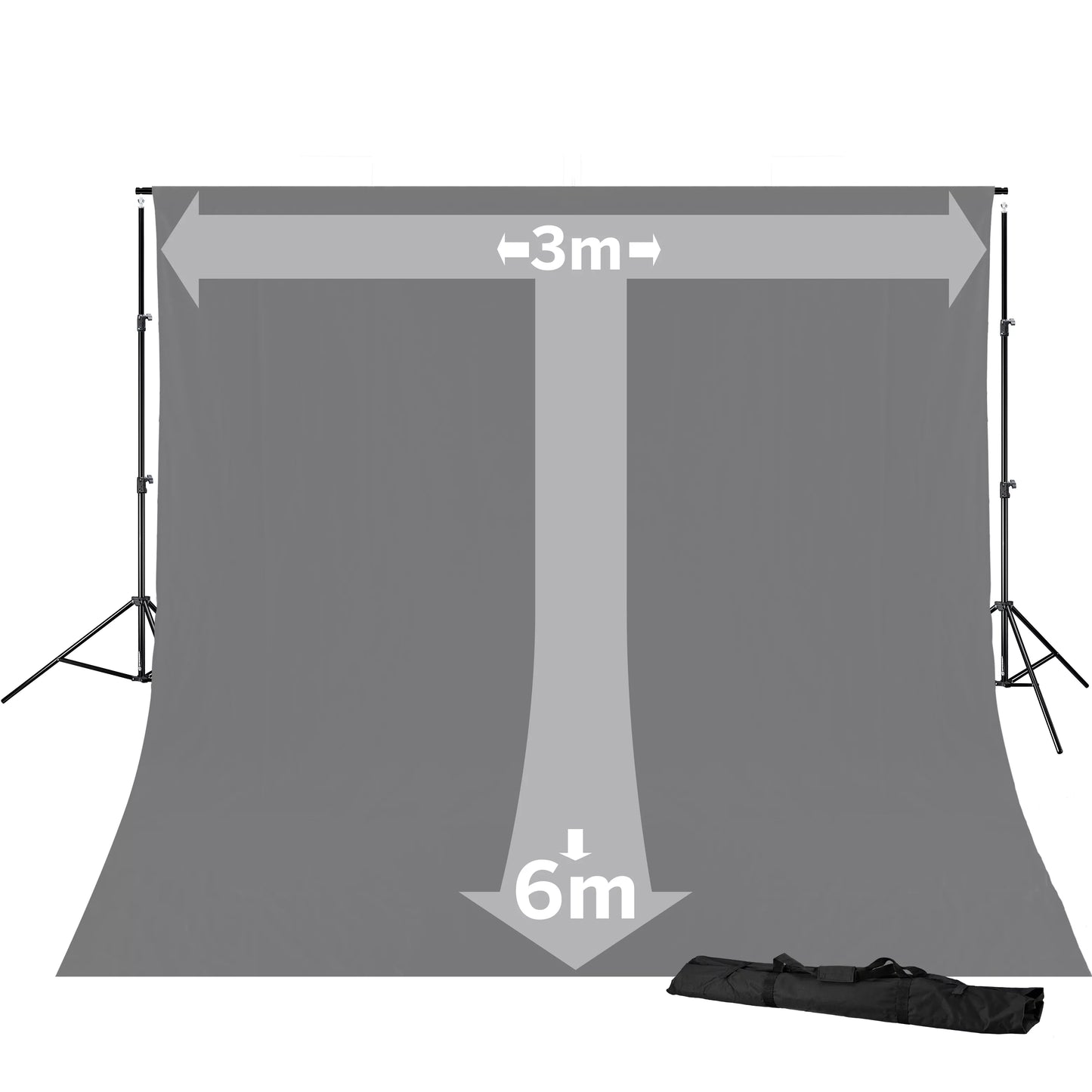 BR-D23-Hintergrundstütze und grauer Stoffhintergrund 3 x 6 m - Bresser