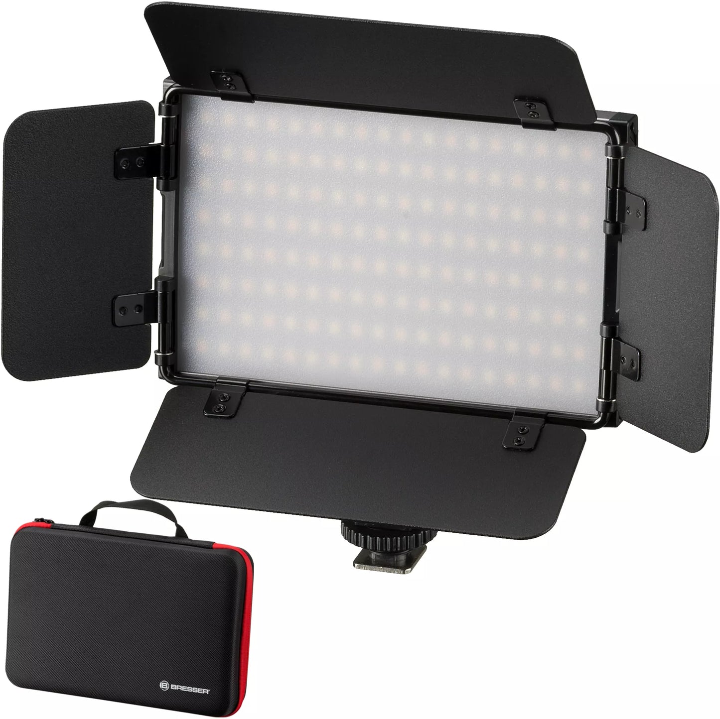 Torche LED vidéo PT Pro 15B-II bi-color avec volets, batterie et étui Bresser