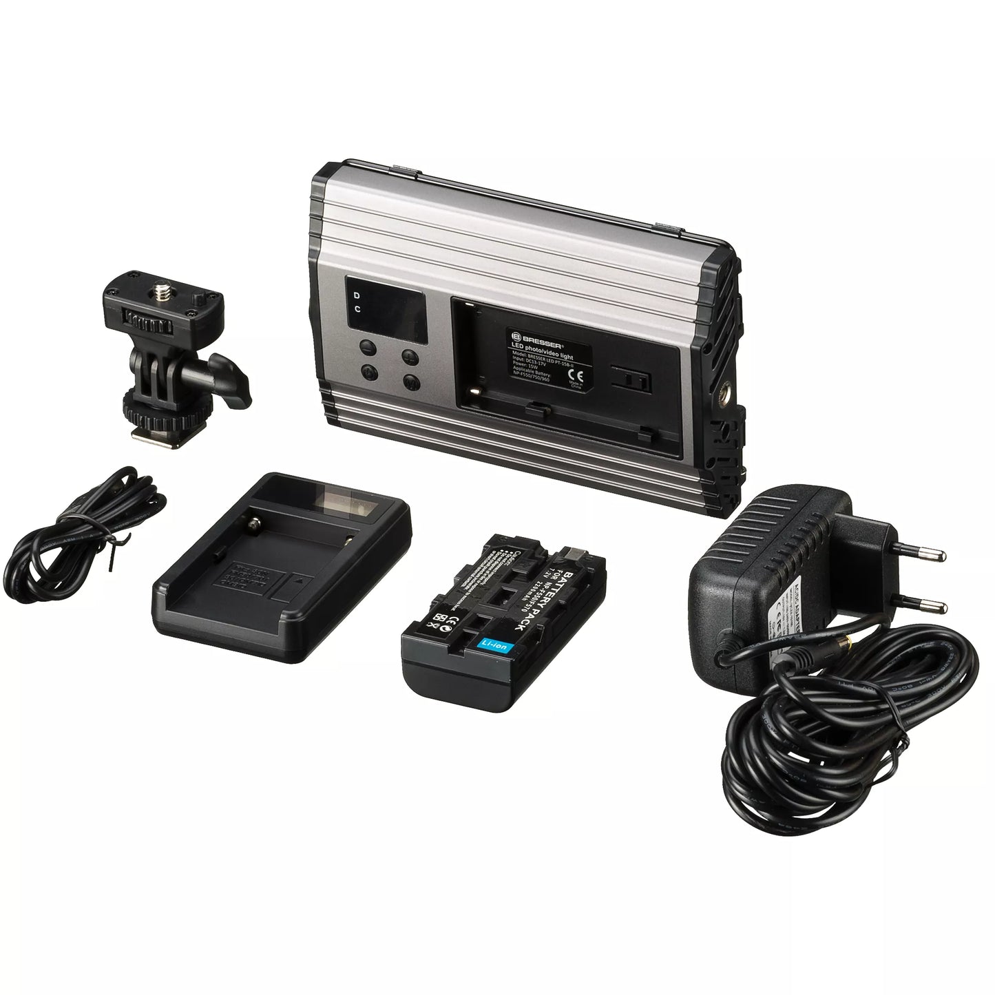 Torche LED vidéo PT Pro 15B-II bi-color avec volets, batterie et étui Bresser