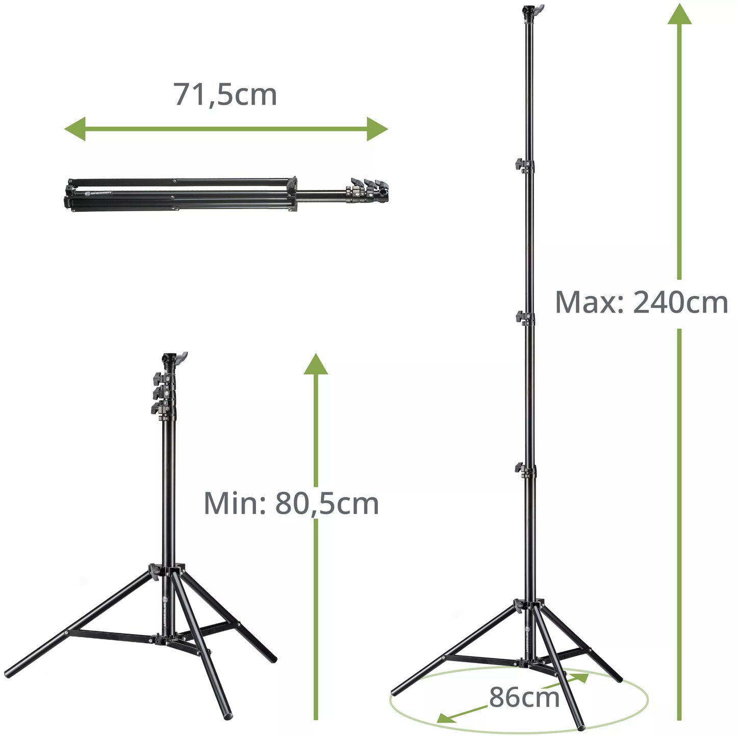 Kit de 3 trépieds d’éclairage 240 cm avec étui Bresser BR-TP240 PRO-1