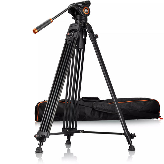 Treppiede video VT-01 in alluminio con testa fluida, carico 12 kg e regolazione 85–185 cm - Bresser