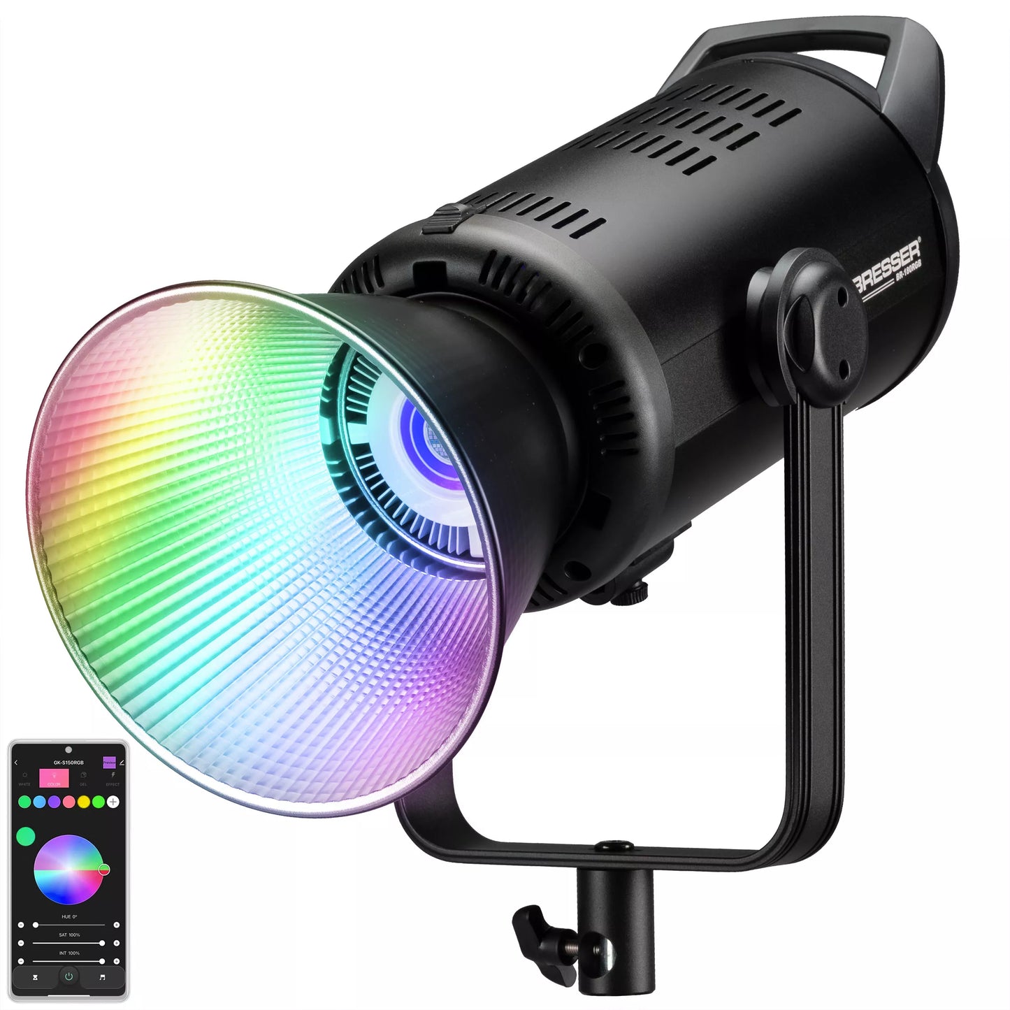 Lampe LED COB RGB 180W BR-180RGB – mode CCT, RGBCW/HSI, Bowens, DMX512 – contrôle Bluetooth - BRESSER