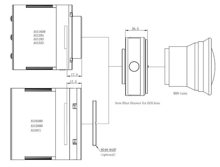 Tiroir a filtro e Porta-Filtro ZWO para Objetiva Canon EOS – ZWO