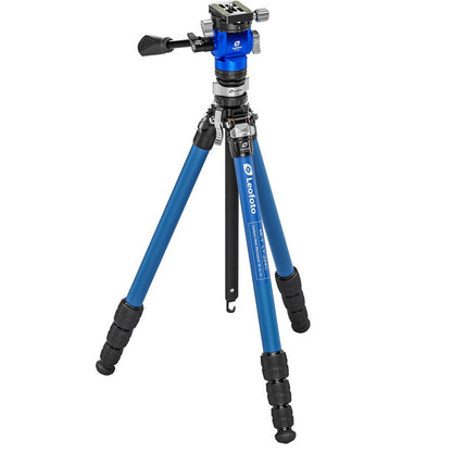 Trépied carbone photo et vidéo avec tête fluide, base de nivellement bleue - Leofoto