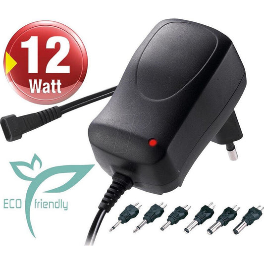 Zasilacz sieciowy kompaktowy 12 W 1 A USB - wyjście 3-12 V DC, złączony adapter - TS Optics