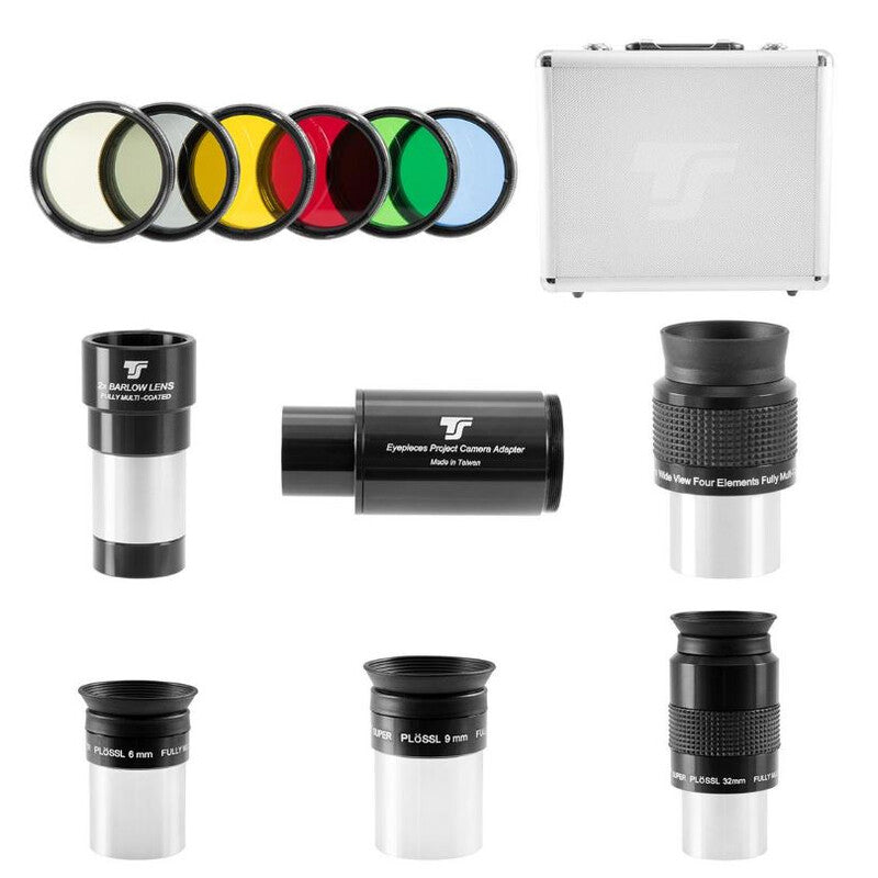 Coffret d’oculaires 31,8 mm avec Barlow 2x et filtres TS Optics