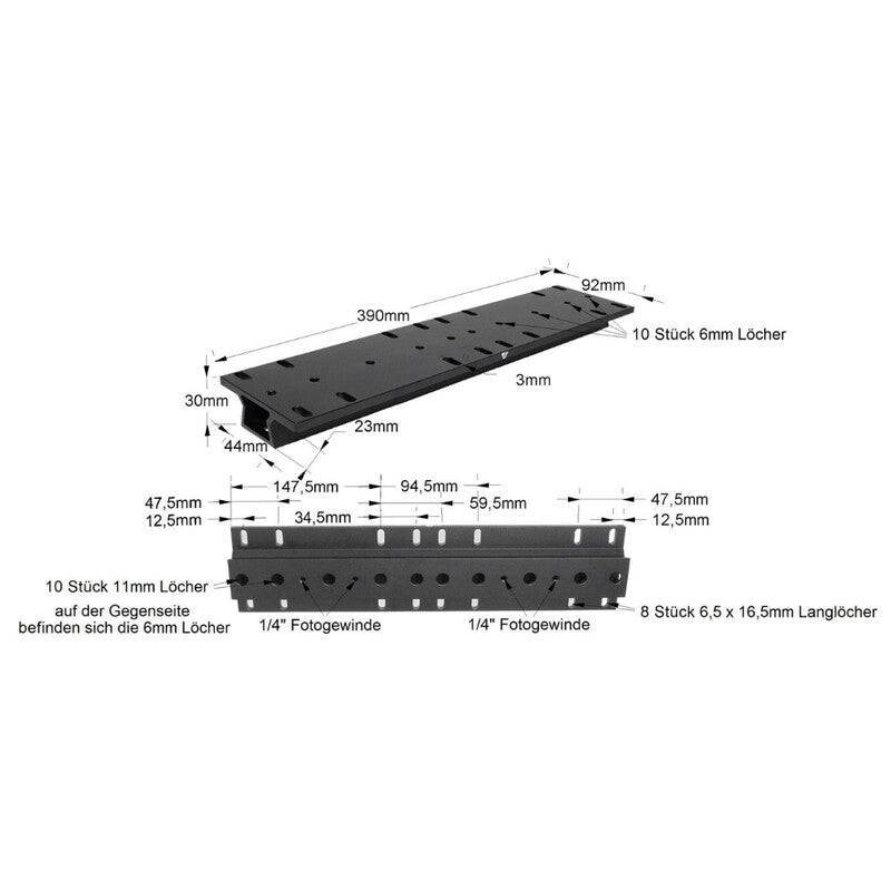 Rail à queue d’aronde type Vixen 390 mm en aluminium - TS Optics