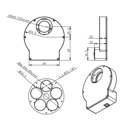 Roda de filtros EFW Mini ZWO 5x31,75mm ou 5x31mm - ZWO