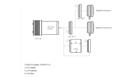 Adaptateur ZWO M28.5 vers CS (4mm) - ZWO