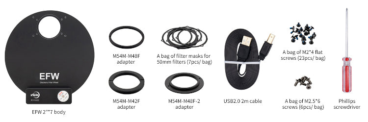 Moottoroitu suodatinpyörä ZWO EFW 7 asemaa 7x50,8 mm - ZWO