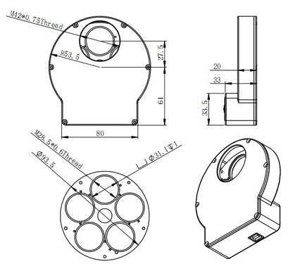 Roda de filtros EFW Mini ZWO 5x31,75mm ou 5x31mm - ZWO
