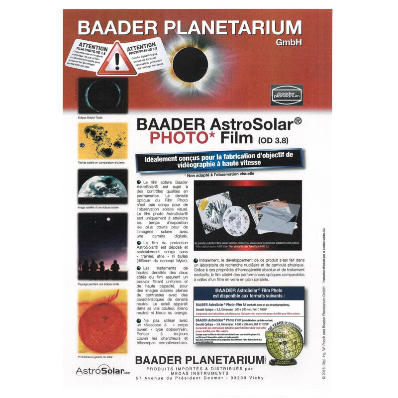 Film solaire photo 20 x 30 cm densité 3,8 – Baader AstroSolar